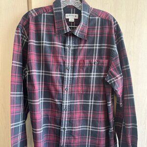 Orvis Shirt Men Large Button Up Red Black Plaid Mid-weight Cotton Casual Pockets
